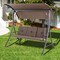 Costway 3-Seat Outdoor Porch Swing Adjustable Canopy Padded Cushions Steel Frame Beige/Black/Brown